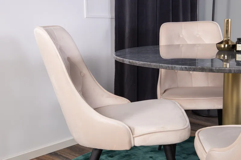 Estelle Matgrupp 106 cm Rund med 4 Velvet stolar - Beige - Products - Möbler - Bord & matgrupp - Matgrupp
