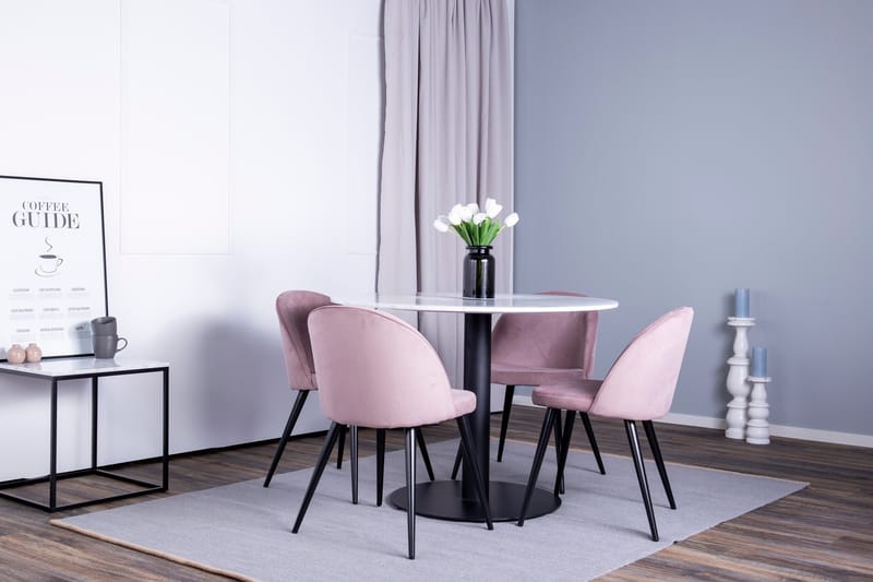Estelle Matgrupp 106 cm Rund med 4 Velvet stolar - Svart - Products - Möbler - Bord & matgrupp - Matgrupp