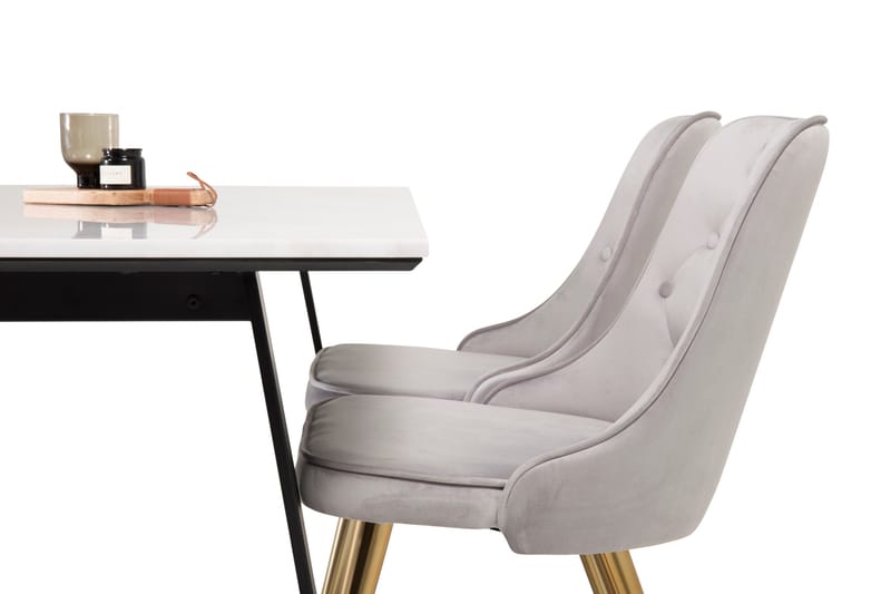 Estelle Matgrupp 140 cm Rektangulär med 4 Velvet stolar - Svart/Guld - Products - Möbler - Bord & matgrupp - Matgrupp