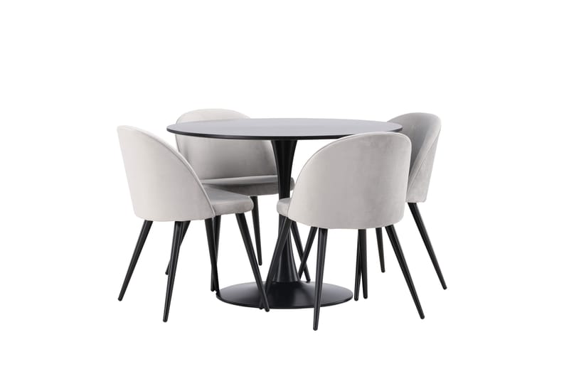 Glade Matgrupp 100 cm Rund med 4 Velvet stolar - Svart - Products - Möbler - Bord & matgrupp - Matgrupp