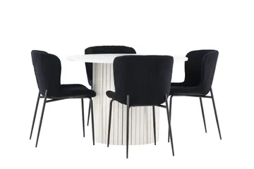 Härön Matgrupp 110 cm Rund med 4 Modesto stolar - Vit/Svart - Products - Möbler - Bord & matgrupp - Matgrupp