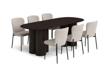 Juno Matgrupp rektangulärt 220 cm Rökt Ek med 6 Elsie Matstolar - Rökt ek/Beige - Products - Möbler - Bord & matgrupp - Matgrupp