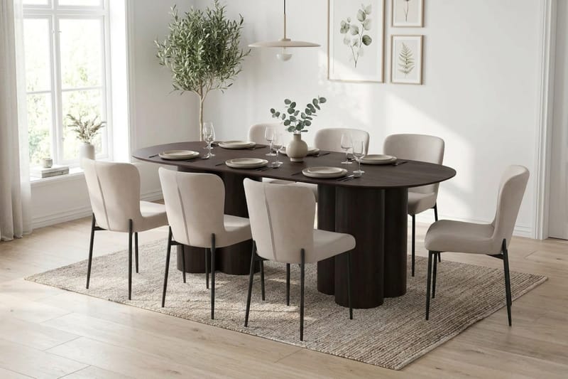 Juno Matgrupp rektangulärt 220 cm Rökt Ek med 6 Elsie Matstolar - Rökt ek/Beige - Products - Möbler - Bord & matgrupp - Matgrupp