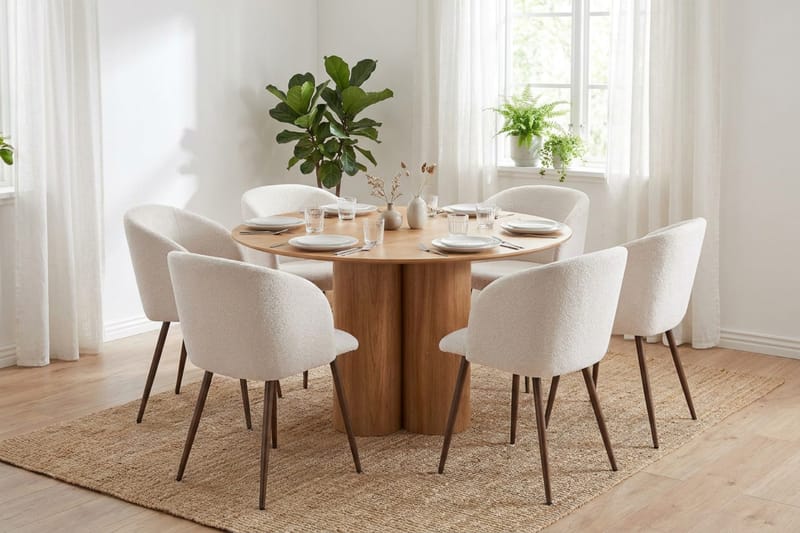 Juno Matgrupp runt 130 cm Ek med 6 Greya Matstolar - Ek - Products - Möbler - Bord & matgrupp - Matgrupp
