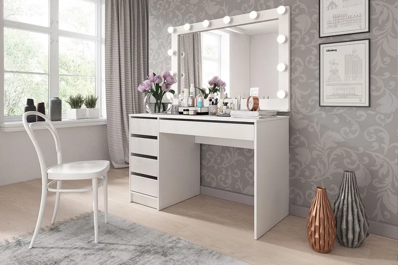 Harland Skrivbord 120 cm med 5 Förvaringslådor - Vit / Vit Högglans - Products - Möbler - Bord & matgrupp - Kontorsbord - Datorbord