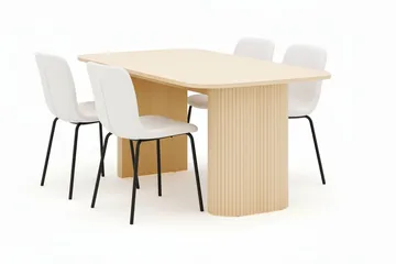 Kopparbo Matbord 160 cm med 4 Katy Matstolar - White / Vit Bouclé / Metallben Svart - Products - Möbler - Bord & matgrupp - Matgrupp