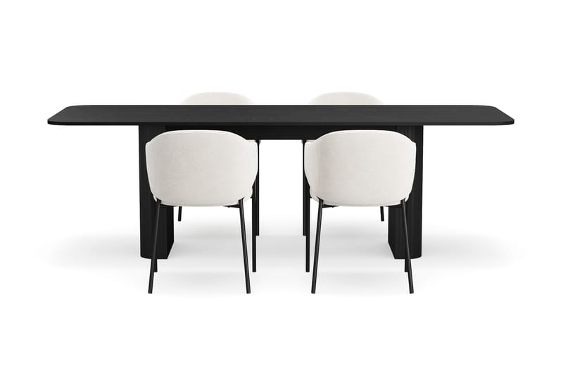 Kopparbo Matbord 180-240 cm Förlängningsbart med 4 Filip Matstolar - Svart / Vit Bouclé - Products - Möbler - Bord & matgrupp - Matgrupp