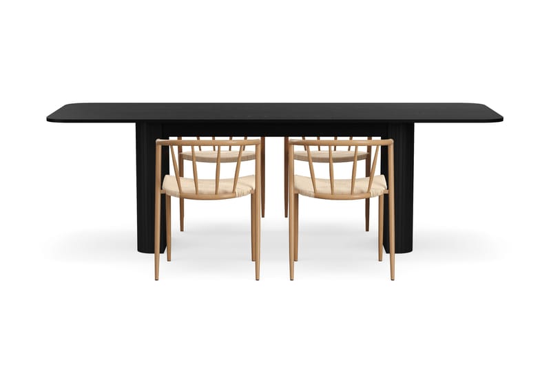 Kopparbo Matbord 180-240 cm Förlängningsbart med 4 Winston Matstolar - Svart / Beige / Metallben Ek - Products - Möbler - Bord & matgrupp - Matgrupp