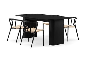 Kopparbo Matbord 180-240 cm Förlängningsbart med 4 Winston Matstolar, Svart / Beige / Metallben Svart