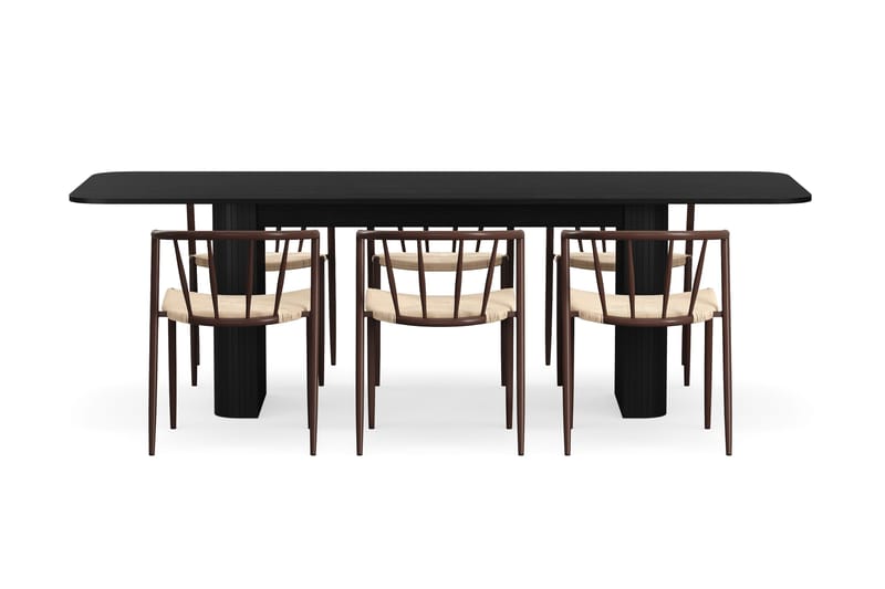 Kopparbo Matbord 180-240 cm Förlängningsbart med 6 Winston Matstolar - Svart / Beige / Metallben Rökt ek - Products - Möbler - Bord & matgrupp - Matgrupp