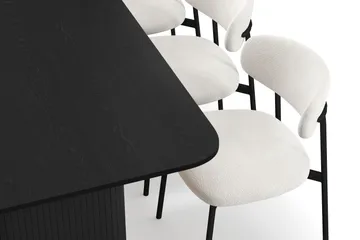 Kopparbo Matbord 200-260 cm Förlängningsbart med 6 Lucy Matstolar - Svart / Vit Bouclé / Metallben Svart - Products - Möbler - Bord & matgrupp - Matgrupp