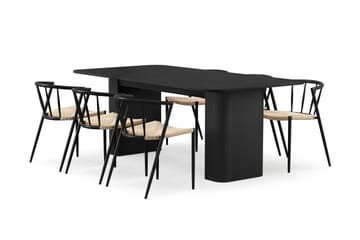 Kopparbo Matbord 200-260 cm Förlängningsbart med 6 Winston Matstolar - Svart / Beige / Metallben Svart - Products - Möbler - Bord & matgrupp - Matgrupp