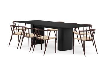 Kopparbo Matbord 200-260 cm Förlängningsbart med 8 Winston Matstolar - Svart / Beige / Metallben Rökt ek - Products - Möbler - Bord & matgrupp - Matgrupp