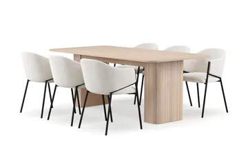 Kopparbo Matbord 200-260 cm Förlängningsbart med illäggsskiv med 6 Filip Matstolar - Vit / Vit Bouclé - Products - Möbler - Bord & matgrupp - Matgrupp