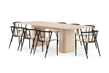 Kopparbo Matbord 200-260 cm Förlängningsbart med illäggsskiv med 8 Winston Matstolar - Vit / Beige / Metallben Svart - Products - Möbler - Bord & matgrupp - Matgrupp