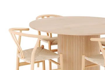 Kopparbo Matgrupp 130 cm Rund Förlängningsbart med 4 Dastoori Matstolar - Whitewash - Products - Möbler - Bord & matgrupp - Matgrupp