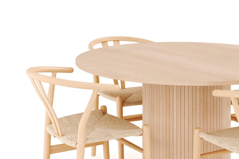 Kopparbo Matgrupp 130 cm Rund med 4 Dastoori Matstol - 2220068-4,2223288-1 - Beige - Products - Möbler - Bord & matgrupp - Matgrupp