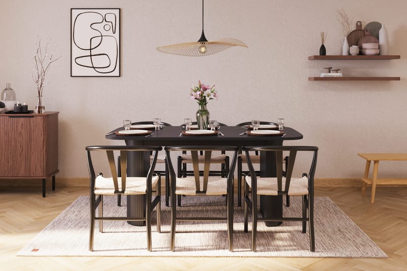 Kopparbo Matgrupp 160 cm med 6 Dastoori Matstolar - Svart - Products - Möbler - Bord & matgrupp - Matgrupp