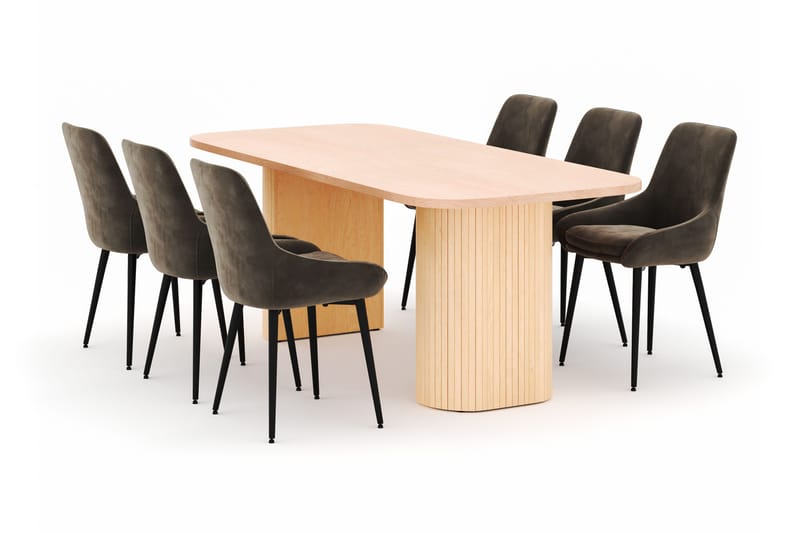 Kopparbo Matgrupp 200x90cm med 6 Alsarp Matstolar, Natural