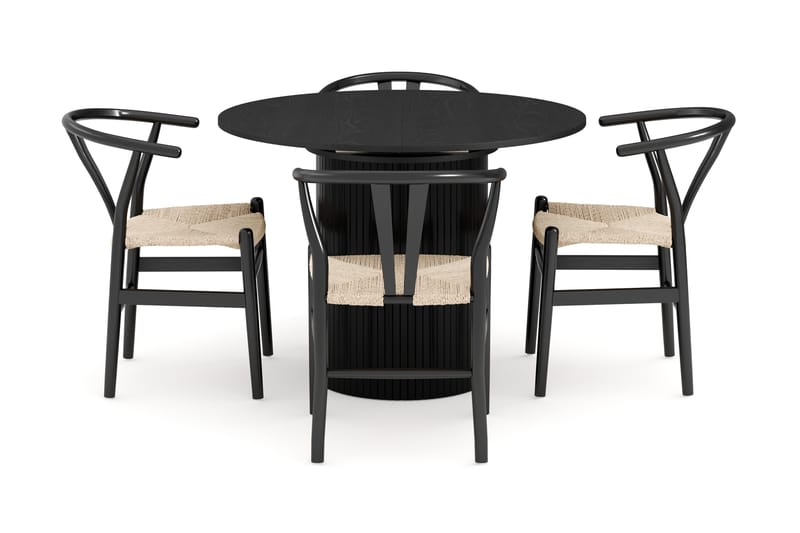 Kopparbo Matgrupp förlängningsbart 106-156 cm Rund med 4 Dastoori Matstol - 2220067-4,2229314-1 - Svart - Products - Möbler - Bord & matgrupp - Matgrupp