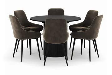 Kopparbo Rund Matgrupp 106-156cm med 6 Alsarp Matstolar - Svart - Products - Möbler - Bord & matgrupp - Matgrupp