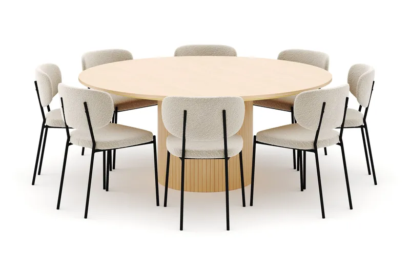 Kopparbo Runt Matbord 180 cm med 8 Gemmiano Stolar - Whitewash - Products - Möbler - Bord & matgrupp - Matgrupp