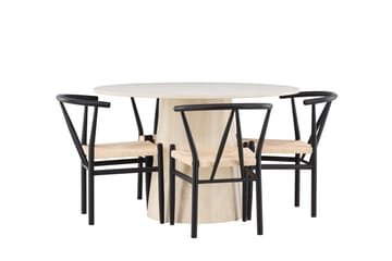 Lanzo Matgrupp 120 cm Rund med 4 Alfons stolar - Whitewash/Svart - Products - Möbler - Bord & matgrupp - Matgrupp