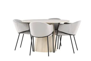 Lanzo Matgrupp 120 cm Rund med 4 Evelina stolar - Whitewash/Grå - Products - Möbler - Bord & matgrupp - Matgrupp