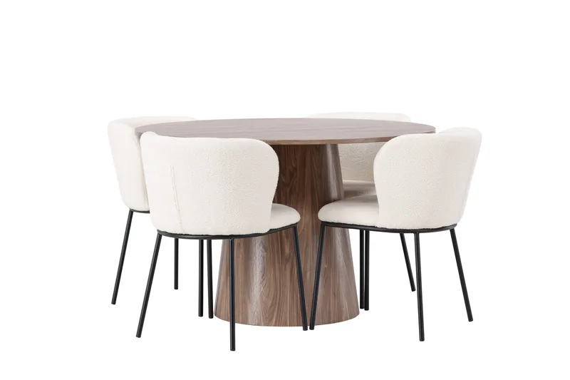 Lanzo Rund Matgrupp i Trä 120 cm med 4 Edina Stolar - Natur / Beige / Vit - Products - Möbler - Bord & matgrupp - Matgrupp
