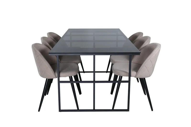 Leif Matgrupp 200 cm Rektangulär med 6 Velvet stolar, Beige