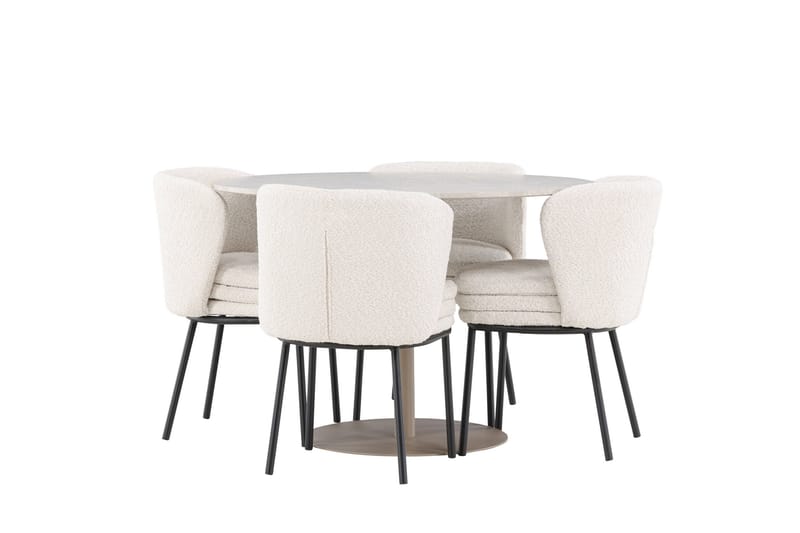 Lycke Matgrupp 110 cm Rund med 4 Agnes stolar - Beige/Vit - Products - Möbler - Bord & matgrupp - Matgrupp