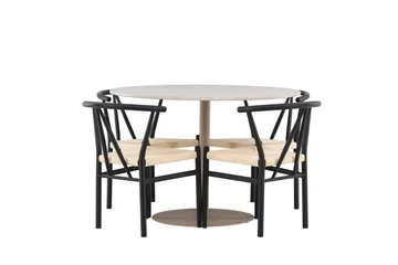 Lycke Matgrupp 110 cm Rund med 4 Alfons stolar - Beige/Svart - Products - Möbler - Bord & matgrupp - Matgrupp
