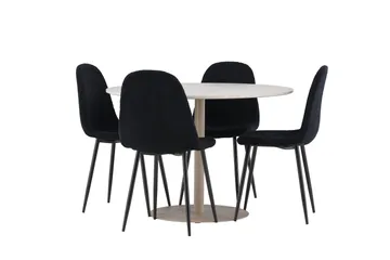 Lycke Matgrupp 110 cm Rund med 4 Polar stolar - Beige/Svart - Products - Möbler - Bord & matgrupp - Matgrupp