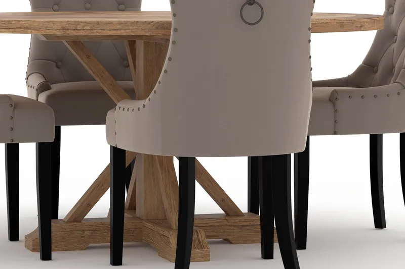 Lyon Matbord 150 cm Runt med 4st Viktoria Matstol - Brun - Products - Möbler - Bord & matgrupp - Matgrupp