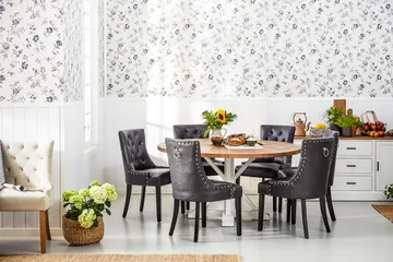 Lyon Matgrupp 150 cm Rund med 6 Tuva Fåtölj - Vintage Alm/Vit/Svart PU - Products - Möbler - Bord & matgrupp - Matgrupp