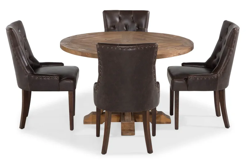 Lyon Matgrupp Rund med 4 st Tuva Fåtölj Konstläder, Trä/Mörkbrun
