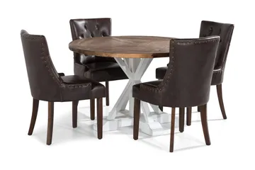 Lyon Matgrupp Rund med 4 st Tuva Fåtölj Konstläder - Trä/Vit/Svart PU - Products - Möbler - Bord & matgrupp - Matgrupp