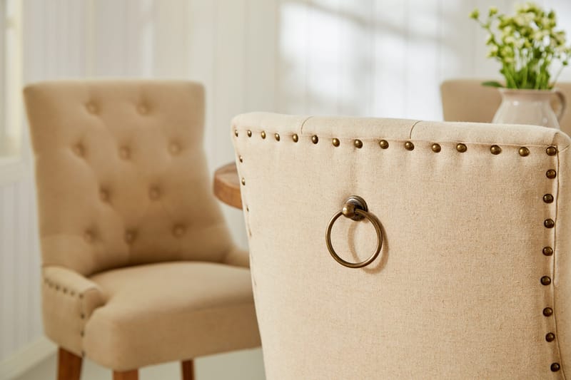 Lyon Matgrupp Rund med 4 st Viktoria Fåtölj - Trä/Vit/Beige - Products - Möbler - Bord & matgrupp - Matgrupp