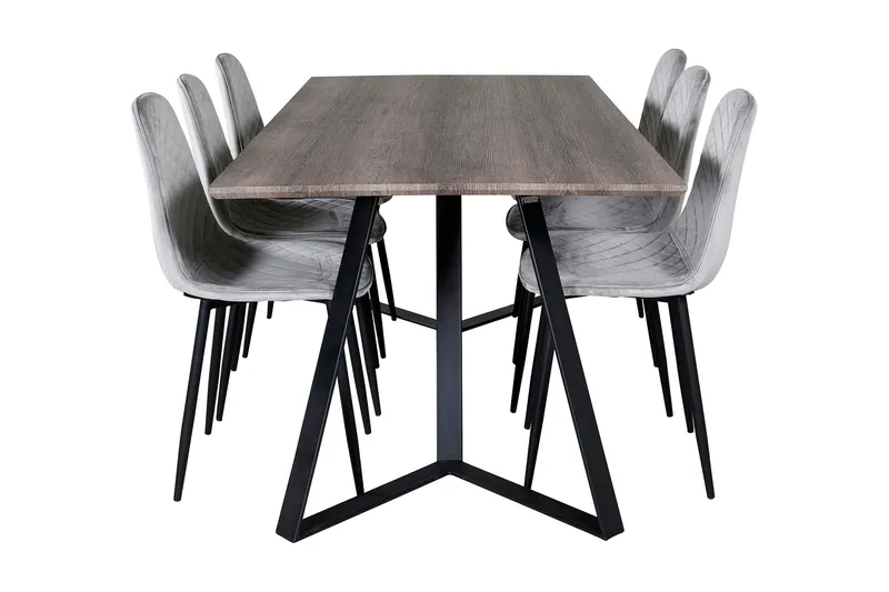 Malvina Matgrupp 180 cm inkl 6 Ypas Stolar - Grå/Svart - Products - Möbler - Bord & matgrupp - Matgrupp