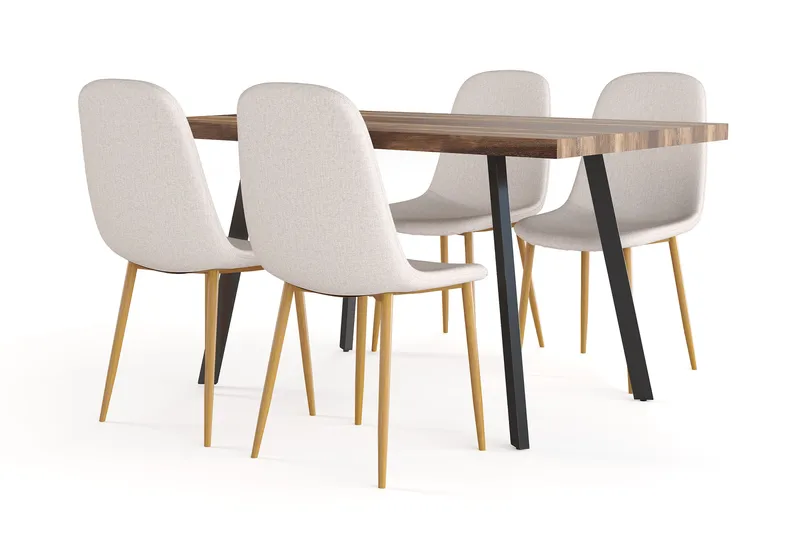 Marcelen Matbord Förlängningsbart med illäggsskiva +  4 st Nibe stol beige med ek ben, Brun/Beige