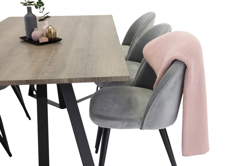 Marina Matgrupp 180 cm Rektangulärt med 6 Velvet Sammet Matstolar - Svart / Grå / Brun - Products - Möbler - Bord & matgrupp - Matgrupp