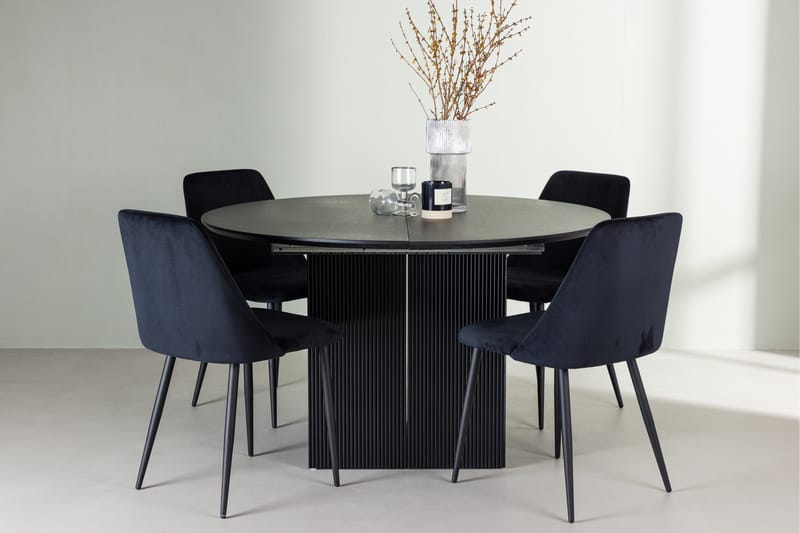Matilda Matgrupp 130 cm Rund med 4 Night Stolar - Svart - Products - Möbler - Bord & matgrupp - Matgrupp