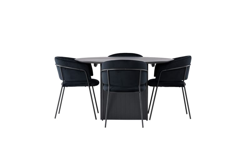 Matilda Matgrupp 130 cm Rund med 4 Selma Stolar - Svart - Products - Möbler - Bord & matgrupp - Matgrupp