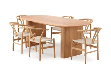 Noira Matgrupp rektangulärt 220 cm Ek med 6 Dastoori Matstolar