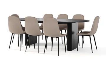 Noira Ovalt Matbord 220 cm Svart +  8 st Nibe stol brun med svarta ben - Svart/Brun - Products - Möbler - Bord & matgrupp - Matgrupp