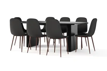 Noira Ovalt Matbord 220 cm Svart +  8 st Nibe stol svart med valnöt ben - Svart - Products - Möbler - Bord & matgrupp - Matgrupp