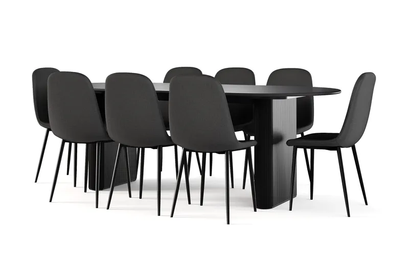 Noira Ovalt Matbord 220 cm Svart +  8 st Nibe stol svart med svarta ben - Svart - Products - Möbler - Bord & matgrupp - Matgrupp