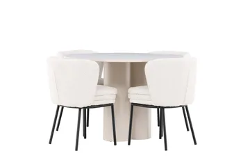 Olivia Matgrupp 110 cm Rund med 4 Agnes stolar - Beige/Vit - Products - Möbler - Bord & matgrupp - Matgrupp