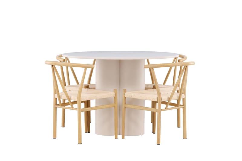 Olivia Matgrupp 110 cm Rund med 4 Alfons stolar - Beige/Beige - Products - Möbler - Bord & matgrupp - Matgrupp