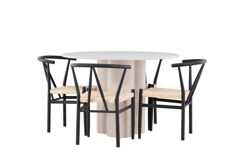 Olivia Matgrupp 110 cm Rund med 4 Alfons stolar - Beige/Svart - Products - Möbler - Bord & matgrupp - Matgrupp